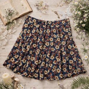 Cottagecore Bohemian Women's 3XL Navy Floral Skirt w Pockets Stretch Poetcore